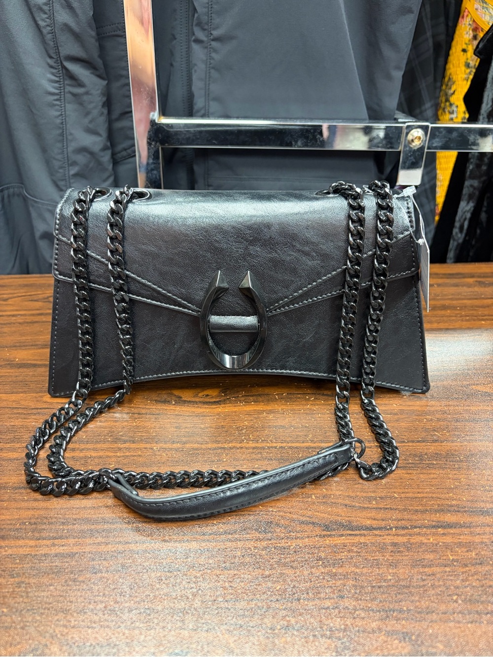 Aldo Fortunaa Black Leather Chain Crossbody Bag